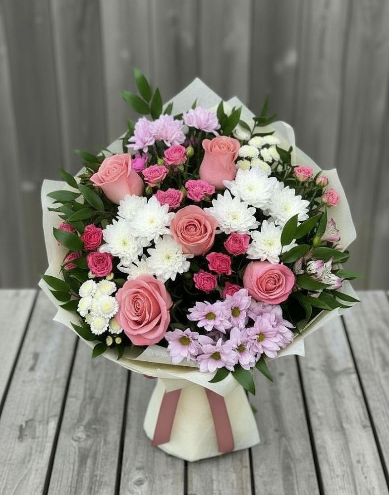 Букет цветов из: Альстромерии, Гвоздики, Розы и Хризантемы в Боргустанской