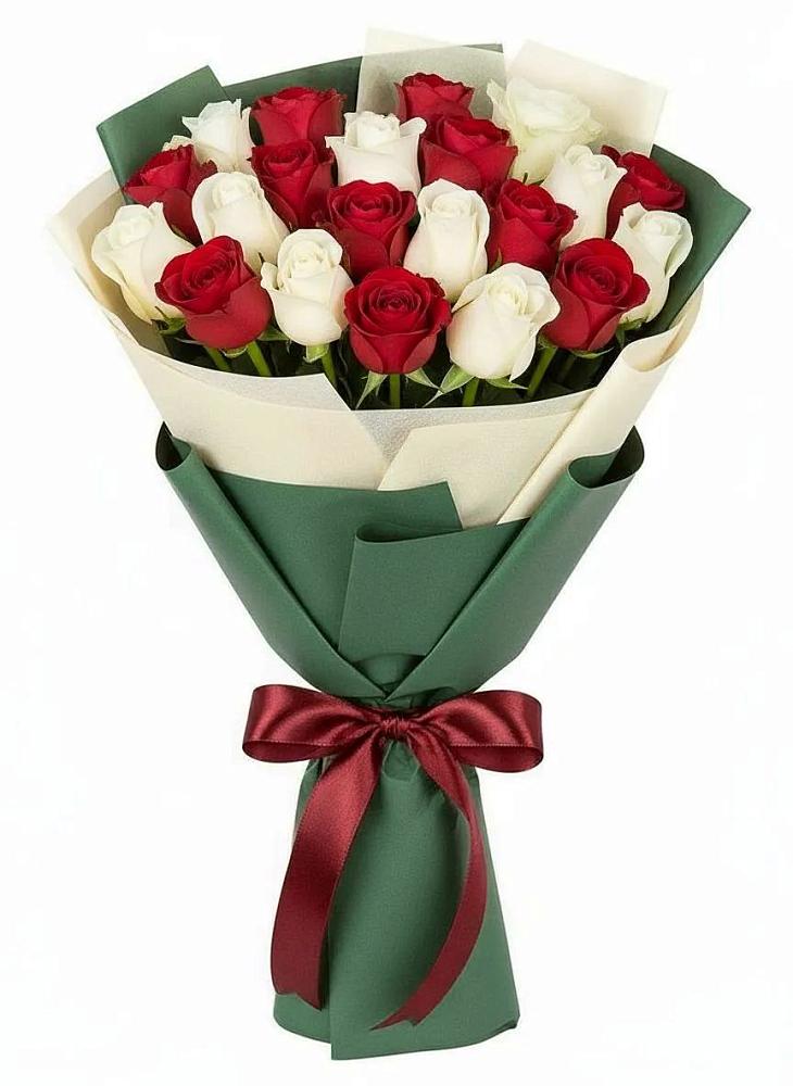 Букет Микс из красных и белых роз в Боргустанской